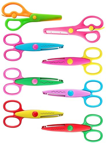 WINXMIN 8-teilig kinderschere,Bastelschere,bastel zubehör,zick zack schere,für Kinder, Zickzack-Schere für Stoff, Basteln, Frühling, Vorschultraining, Kunstunterricht