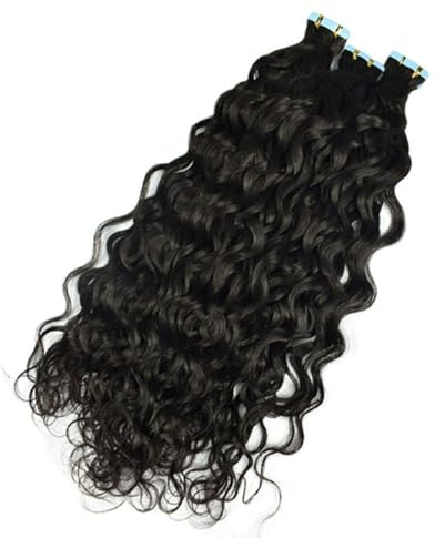 FUIBEJAE Tape-in-Haarverlängerungen Echthaar Natürliche Farbe Unsichtbare echte Remy-Haarverlängerungen für Frauen Nahtlose Tape-in 50g 20 Stück/Packung,Water wave,16inch