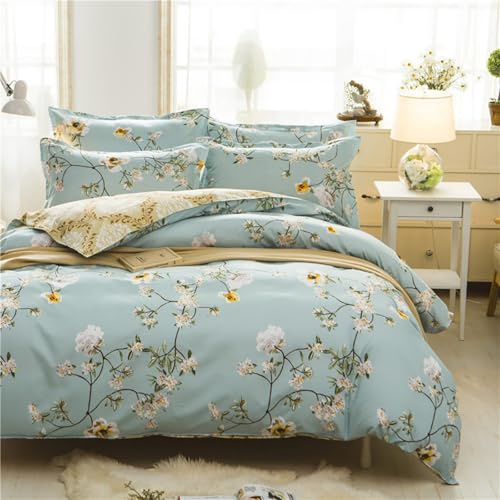 Freyamy Blumen Bettwäsche 135x200 4tlg,Vintage Blau Botanisches Bettwäsche-Set 2er Set,Wende Boho Beige Bettwäsche Mikrofaser,2 Bettbezug mit Reißverschluss und 2 Kissenbezüge 80x80cm