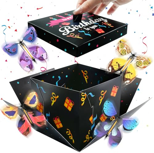 Schmetterling Explosion Geschenkbox, Explosionsbox Geburtstag, Überraschung Geschenk Box, Geschenkbox Fliegende Schmetterlinge, 12.5 x 12.5 x 12.5 CM, für Geburtstage Valentinstag Weihnachten