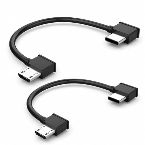 VIEVRE USB-C auf Micro-USB Kabel 15 cm, 2 Stück, kurzes Type-C auf Micro USB Datenkabel für DJI Fernsteuerung, FPV Brille, Pocket Kamera, Schwarz PVC