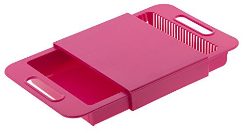 EGLEMTEK Tagliere Multifunzione da Lavello con Colino Integrato e Maniglie per Un Facile Trasporto 36 x 23 x 4 cm (Colore Fuxia)