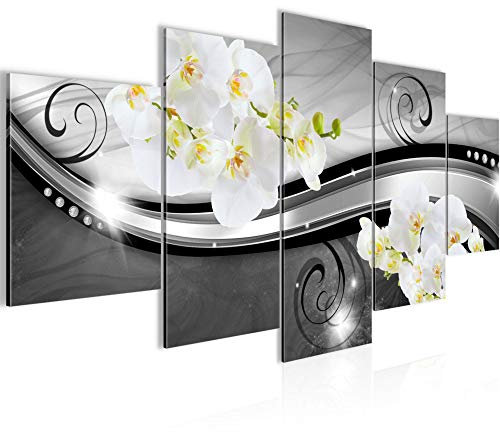 Runa Art - Bilder Blumen Orchidee 200 x 100 cm 5 Teilig XXL Wanddekoration Design Schwarz Weiss 210651c