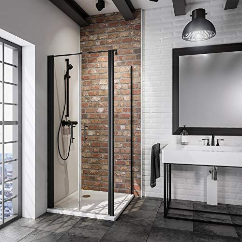 Schulte D322506 68 500 Duschkabine Alexa Style 2.0 Pendeltür Seitenwand Black Style, 90 x 90 cm, 192 cm, 5 mm Sicherheitsglas klar hell beschichtet, schwarz matt