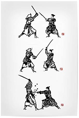 artboxONE Poster 30x20 cm Menschen Samurai Fight tryptique hochwertiger Design Kunstdruck - Bild Samurai Japan Katana