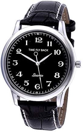 Montre Mode Montre Inversée Hommes Quartz Revers Montre Au Poignet Garçons Montre dans Le Sens Contraire des Aiguilles d'une Montre Bracelet en Cuir Imperméable Montre Anti Horaire Montre @ Noir Noir