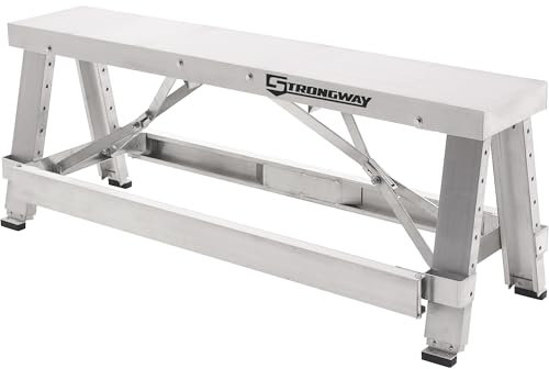 Strongway Adjustable Workbench - 500-Lb. Top, 250-Lb. Side Step, 18in. to 30in. Aluminium