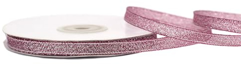 Lurexband 6mm x 32m Rolle - Netzband mit Glitzer Effekt - Dekoband zum Basteln & Dekorieren - Schleifenband für Hochzeit Weihnachten Geburtstag - Geschenkband Weihnachtsband Pink Silber