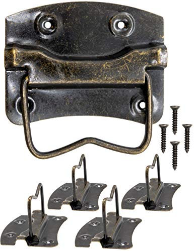 Fuxxer® 4x Antike Klapp-Griffe, Truhen, Kisten, Kommoden, 76x72 mm, Bronze Design, 4er Set