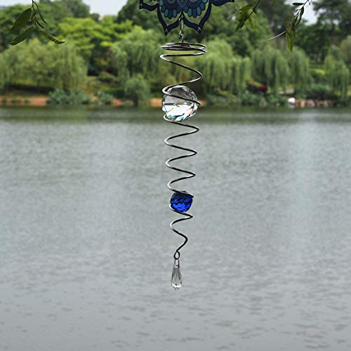 UOUDIO Gazing Ball Spiral Tail Wind Spinner Stabilizer，Stress Ball Indoor Outdoor Decoration Stainless Steel Glass Ball with Hanging Swivel Hook 13 inch（Blue）