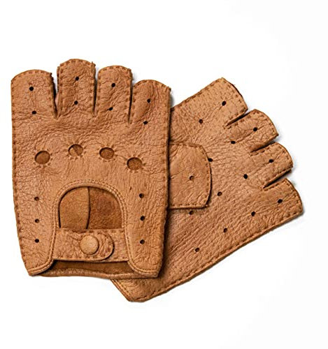 Hand Gewand by Weikert Exklusive Auto Lederhandschuhe fingerlos aus Peccary Leder, handgenäht, Autofahrerhandschuhe, Autohandschuhe Herren und Damen (9, Cork)
