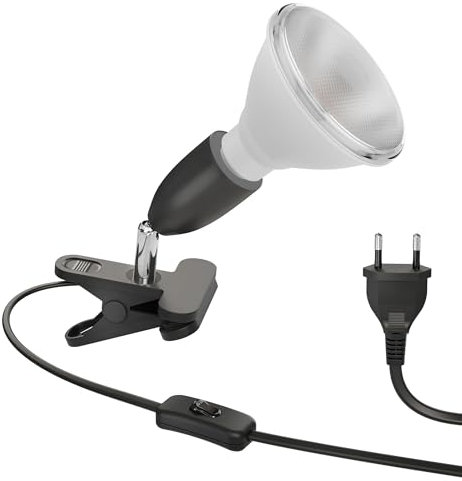 ledscom.de E27 Klemmleuchte LIK, schwarz inkl. E27 PAR38 LED Reflektor-Lampe 1395lm weiß