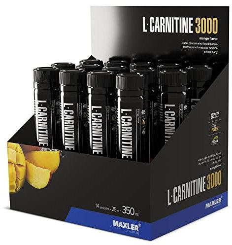Maxler L-Carnitine 3000 - Mango - 14x25ml - Hochdosiertes L Carnitin Liquid - Vegane Nahrungsergänzuing - 3000mg Wirksotff pro Portion - 14 Portionen
