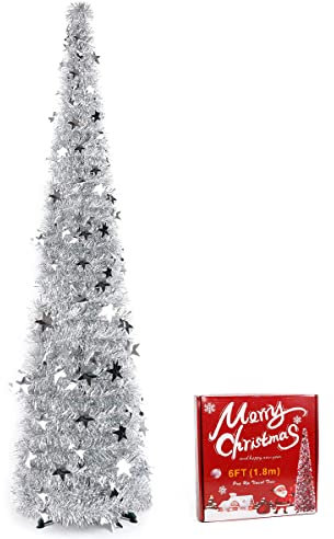 UHAPEER Künstliche Weihnachtsbäume, 1.8M Faltbarer Weihnachtsbaum mit Pailletten, Weihnachtsdeko Baum Dekobaum mit Ständer, Künstlich Tannenbaum für Weihnachten Dekoration