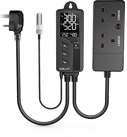 Elitech Digital Thermostat Temperature and Humidity Controller Prewired 220V Humidistat for Greenhouse Planting Reptile Homebrew Seeding Incubation, STC-1000Pro TH