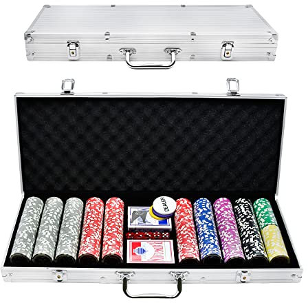 YRHome Pokerkoffer Pokerset 500 Chips Pokerchips Poker mit 3 Dealer Button, 5 Würfel, 2 Schlüssel, 2 Pokerdecks, 1 Alu Pokerkoffer für Party Game Texas Hold'em Poker (Silber)