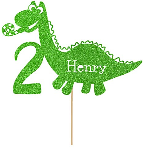 Personalised Birthday Dinosaur Glitter Cake Topper- Green Any Name & Age Glitter Cake Decoration and Sprinkles - Happy Birthday Decorations - Personalised Toppers for Cakes by Cakeshop