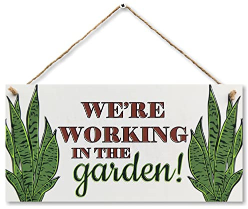 CARISPIBET We are working in the garden! Welcome sign house décor home signs home decorative plaques & signs wall art hanging ornament 6 x 12