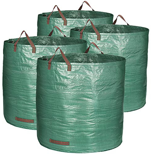 com-four® 4x Gartenabfallsack XXL - je 500L - 150gsm, faltbarer, stabiler Gartensack mit Tragegriffen - reißfeste Falttonne für Laub, Grünschnitt und Gartenabfälle (500 l - 4 Stück)