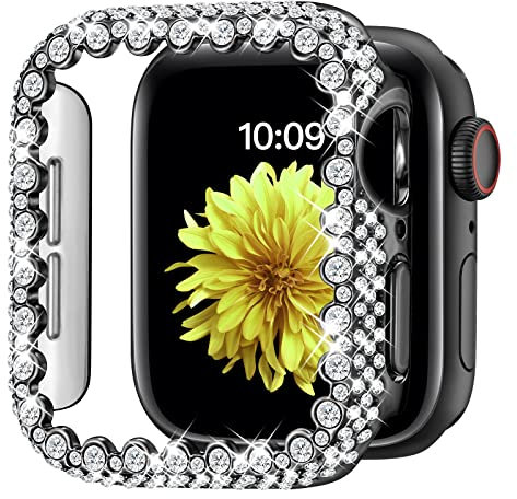 GagaBang Custodia per Apple Watch 41 mm Serie 7 Bumper Bling Caso, Luxury Diamond Rhinestone Hard PC Bumper Cover per donne iWatch 41 mm Nero