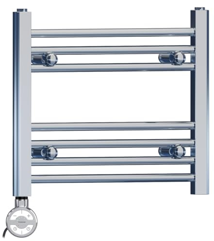 Myhomeware 500mm Wide Chrome Electric Bathroom Heated Towel Rail Thermostatic Warmer Radiator Precise Control (500 x 400 mm (BTU: 436))