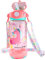 PinkSheep Botella de agua para niños con pajita/cinta para niños, 650ml/22oz sin BPA Botella de agua para niños con un solo clic de apertura, a prueba de fugas para la escuela, deporte y viajes