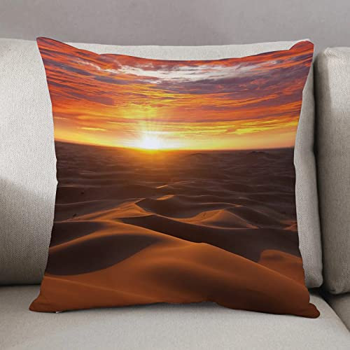 Kissenbezug 50 x 50 cm,Wüste, dramatische Sonnenuntergang Landschaft in Sahara Dünen Trockenlandsc,Dekor Kissenhülle Kissenbezüge mit Verstecktem Reißverschluss, Couchkissen,Sofakissen Kopfkissenbezug