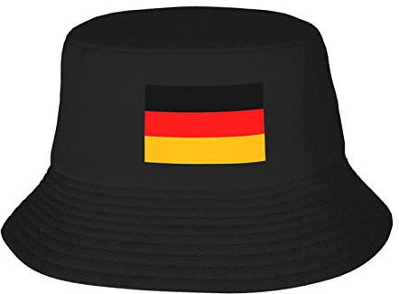 DMORJ Doppelschichtiger Fischerhut mit Deutschland-Flagge: weich und atmungsaktiv, leicht und bequem, langlebig, faltbar, Unisex, Schwarz, Schwarz , One size