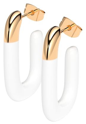 THIORA Damen Ohrringe - 'Tahiti Tide' | Sommer Creolen | Premium Edelstahl | 18kt Gold beschichtet | Weiß Emaille Lackiert