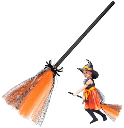 VICASKY Halloween Witch Broom,Halloween Broom Witch stick es Props Wizard Costume Realistic stick Cosplay Animated Mesh for Costume Decoration