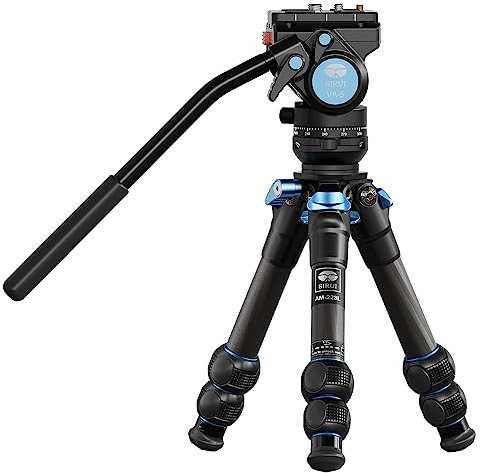 SIRUI AM-223L+VA-5 Carbon Fiber Mini Video Tripod with Leveling Base, VA-5 Smooth Video Fluid Head, Portable Desktop Tripod for Camera and Camcorder, Folded Height 31cm, Max Load 3KG