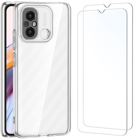 NEW'C für Xiaomi Redmi 12C Hülle Case + 2X Panzerglas Schutzfolie | Hülle Transparent + 2x Displayschutz, 6,71 Zoll, Handyhülle, Stoßfest, Kratzfest, Dünn, Anti-Fingerabdruck, Erhöhte Ränder