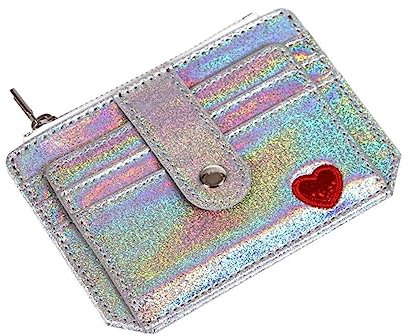 VALICLUD Porte-Monnaie Holographique Femme Cuir PU avec Fermeture Éclair Capacité pour Cartes Bancaires Et Monnaie