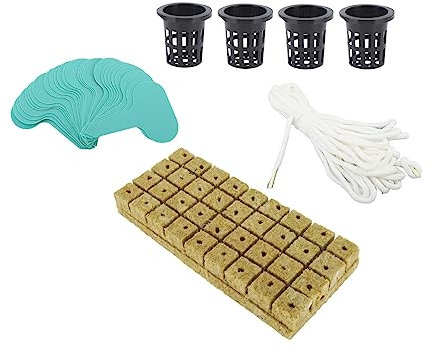 Shanrya 72 Sets Steinwolle-Würfel und Netztöpfe, Wasseraufnahme, 2,5 cm Steinwolle-Pflanzwürfel mit Netztöpfen für Hydrokultur