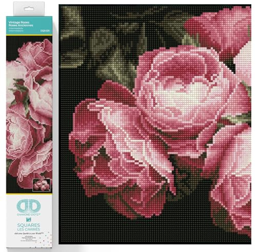 DIAMOND DOTZ 2592472 Original 5D Diamond Painting Squares Set, Vintage Rosen, DIY Diamant-Malerei-Kit mit quadratischen Glitzersteinen für Erwachsene und Kinder ab 12 Jahren, Intermediate