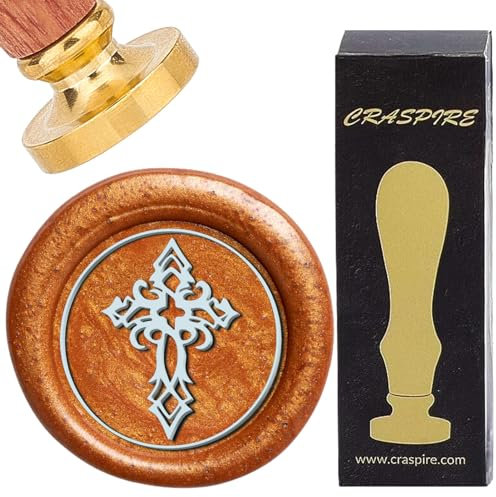 craspire Kreuz Wachssiegelstempel 25 mm Vintage Siegelwachsstempel Abnehmbarer Messingkopf Mit Holzgriff Für Hochzeit, Geburtstag, Weihnachten, Neujahr, Party, Umschläge, Einladungen