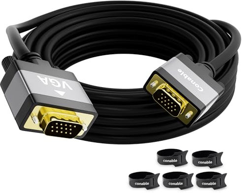 VGA to VGA Cable 25 FT, Long VGA Male to Male Adapter Cord, Standard 15 Pin Gold-Plated Connectors, Aluminum Shells, 1080P, for Computer, Laptop, Desktop, Monitor, Projector, Gaming, HDTV, DVD, Black