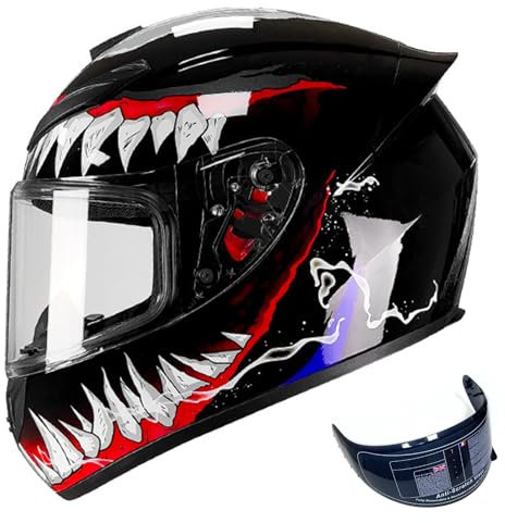 DXDRT Full Face Motorradhelme für Erwachsene Männer Frauen Racing Motocross Helme mit kompatiblen Clear&Tinted Visiere DOT/ECE Modell Genehmigt Street Bike Helm,Venom,3XLarge