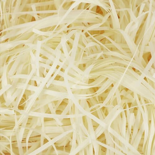 Pumuky 200 Grammes Papier de Remplissage Cadeau,Papier Déchiqueté,Shredded Papier Kraft Raffia Remplissage,Herbe de Pâques pour Décorer Cadeaux, Artisanat DIY,Paniers et Boîtes (Jaune Crémeux)