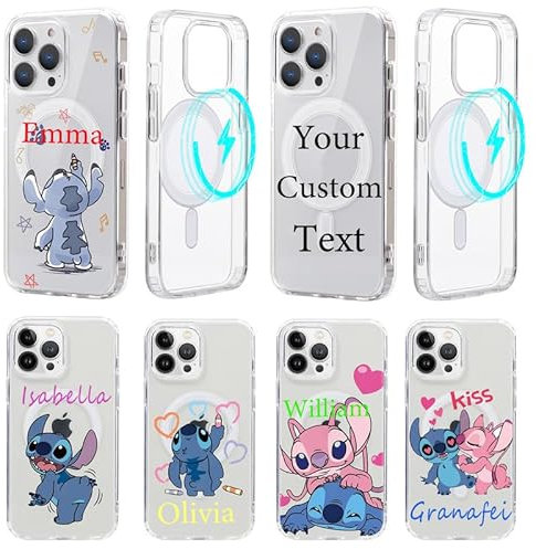 Transparente Personalisiert Handyhülle für iPhone X XS Hülle 5,8,Kompatibel mit MagSafe,Personalisierte mit Text Name Individuelle Cartoon Stitch Anime Muster Schutzhülle Stoßfest Schützen Case