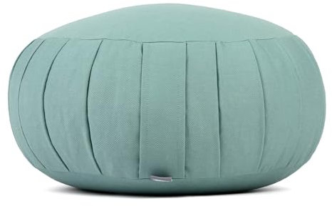 Bodhi Zafu Eco - Cojín de meditación (redondo, con pliegues elásticos, funda de algodón orgánico 100%, relleno de espelta orgánica, altura del asiento: 19 cm)