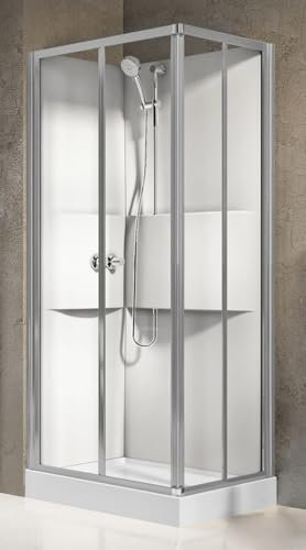 Novellini Media 2.0 A Standard 90x70 cm Cabina Doccia Multifunzione Apertura Scorrevole Montaggio Reversibile Miscelatore Meccanico Vetro Trasparente Profilo Silver Ripiani Doccetta Altezza 210 cm