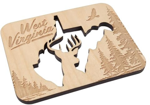 West Virginia Silhouette Holzmagnet – Rustikaler Kühlschrank-Zubehör, 7,6 x 5,7 cm