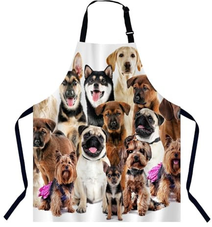 BGBDEIA Schürze mit niedlichen Hunden, verstellbare Hals-Lätzchen, Schürze für Männer und Frauen, geeignet für Küche, Kochen, Kellnerin, Kochschürze, Gruppe süßer Hunde, 27 X 31 Inch