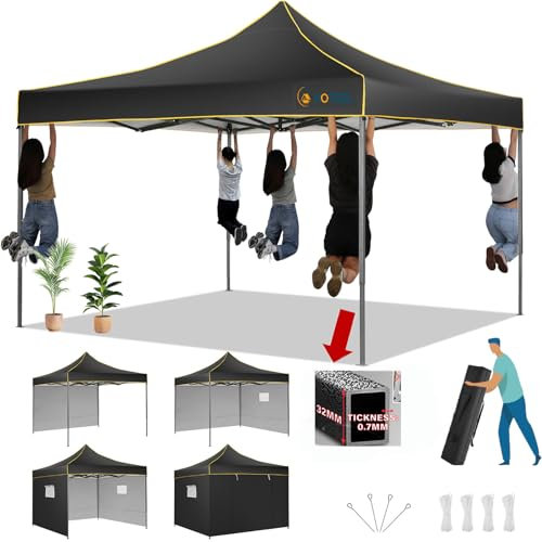 Hoteel Carpa Plegable 3x3 para Exteriores, Pergolas de Jardin Camping Cenador con 4 Paneles Laterales y Ventanas, con Bolsa de Mano, para Jardín, Fiestas, Bodas, Puestos de Mercado, Negro