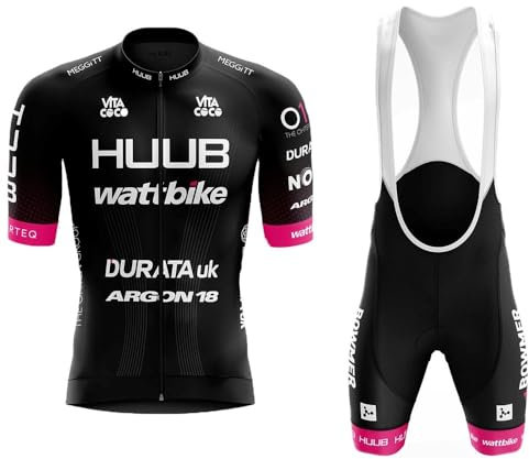 LIFE ESSENTIALS Hombres Jersey Motivo Rosa y Negro + Pantalones Cortos Mangas Cortas de Ciclismo Ropa Maillot Transpirable para Deportes al Aire Libre Bicicleta (L)