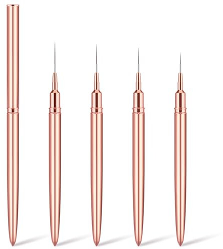 Lusofie 5 Stück Dünn Nageldesign Pinsel Nagel Liner Pinsel Set Fineliner Nailart Pinsel Detail Maniküre Pinsel Dünne Nagelpinsel Set für Gestreifte Linien Gel Malerei (7/9/11/15/25 mm, Gold)