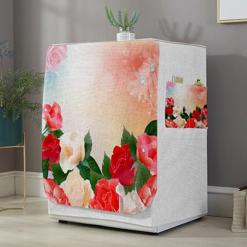 Highdi 3D Funda de Lavadora Cubierta Exterior,Adapta a la Mayoría de Lavadoras y Secadoras de Carga Frontal Protector Solar a Prueba de Polvo (Flor Rosa 6,S Capacidad 6~7,5 KG)