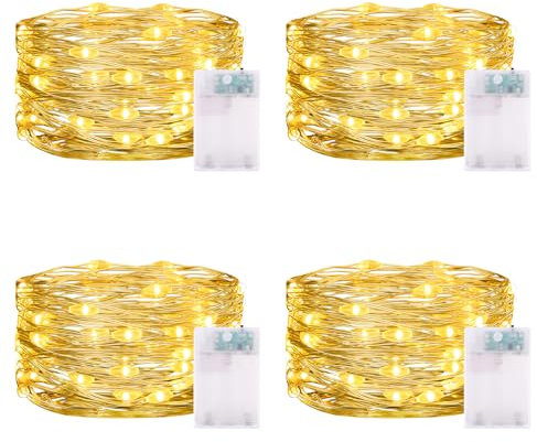 5M 50 LED Lichterketten Batterie Timer, 4 Stück Micro Drahtlichterkette IP65 Wasserdichte LED Lichterkette Batterie für Zimmer Weihnachten Halloween Hochzeit Deko