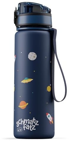 schmatzfatz Trinkflasche Kinder 500ml - Auslaufsicher, BPA-frei, 1-Klick-Verschluss, Tritan, Kinderfreundliches Design, Geeignet für Kohlensäurehaltige Getränke, Navy Space